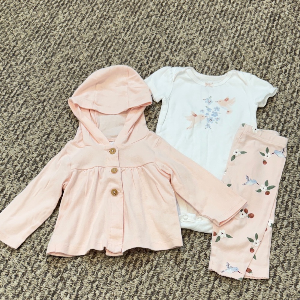 3 piece set hooded button sweater leggings bodysuit 6M